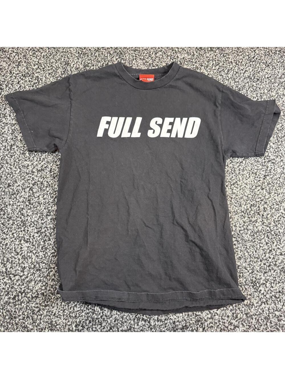 Full Send black t-shirt with white text reading 'FULL SEND', size M